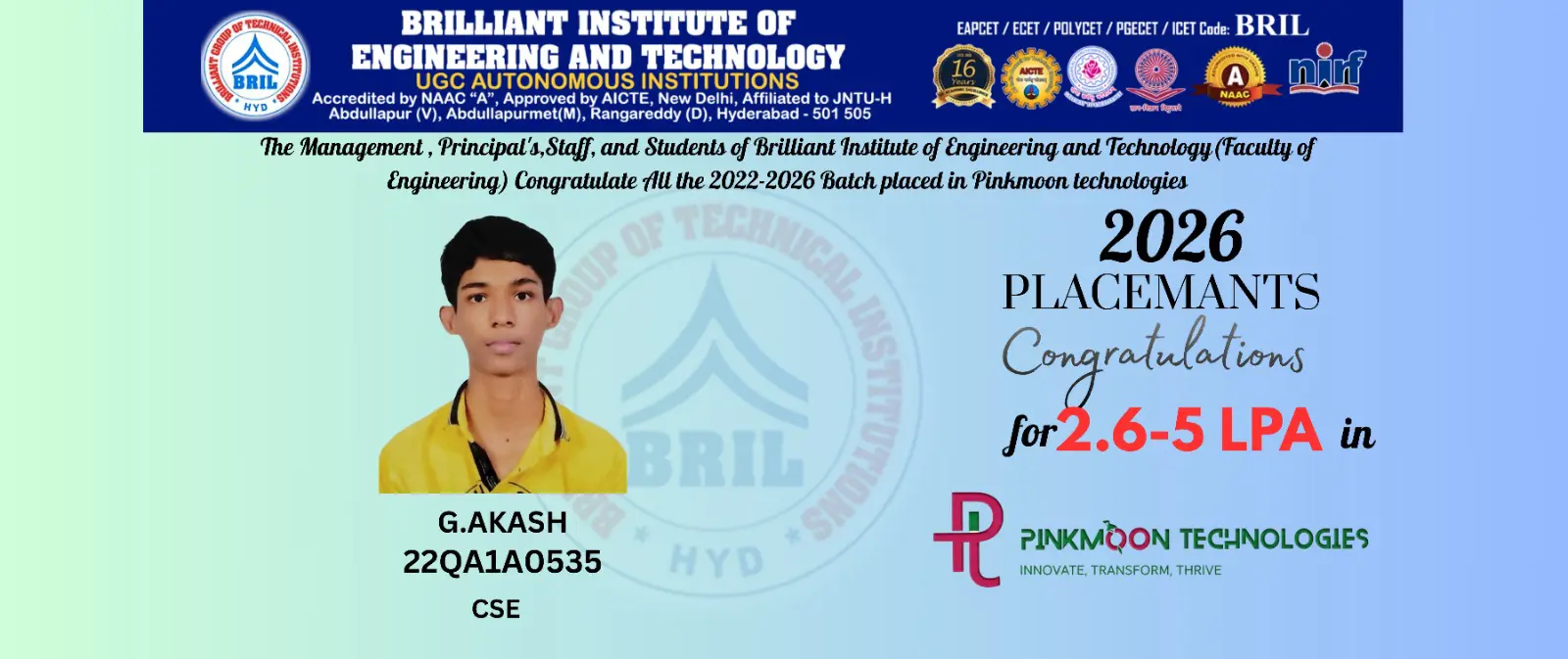 BRIL Placement 2025-26 – Student Success